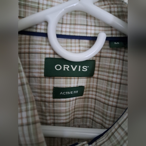 ORVIS Active Fit check shirt oatmeal green brown neutral cotton button down M - Picture 6 of 9
